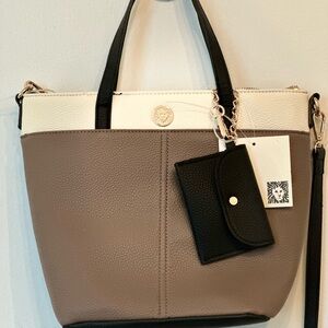 Anne Klein Elegant Two-Tone Tote Bag with Pouch